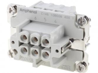 HDC female 6-pin connector, size E6 22A 400V